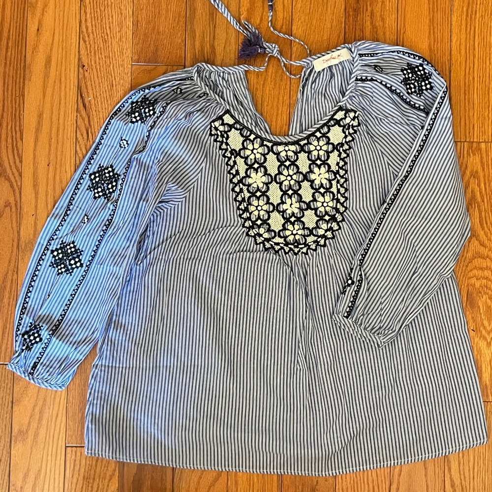 Boho Blue Embellished Beaded Shirt